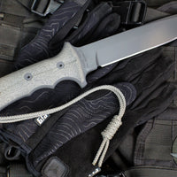 Chris Reeve Green Beret Fixed Blade- Black Canvas Micarta Handle- Black Plain Edge Magnacut Steel Blade- Tan Sheath GB7-1005