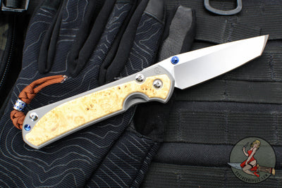 Chris Reeve Large Sebenza 31- LEFT HANDED- DOUBLE LUG- Tanto Edge- Glass Blasted Titanium- Box Elder Wood Inlay- Magnacut Steel Blade L31-1133-131