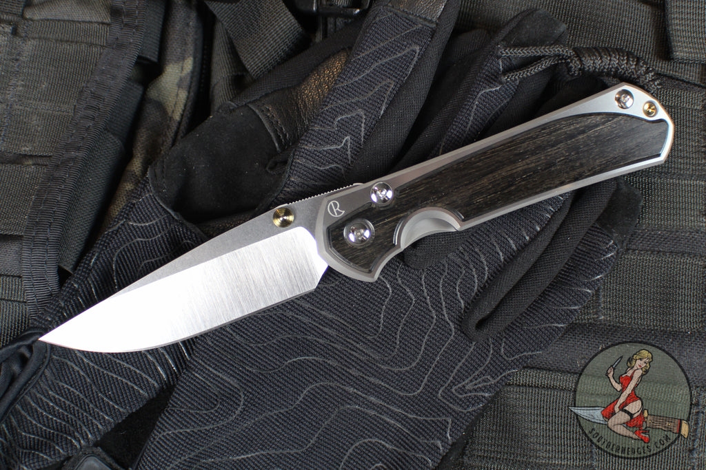 Chris Reeve Large Sebenza 31- Polished Titanium Handle- Polished Drop Point- Bog Oak Wood Inlay- L31-1620 IN CPM-MAGNACUT v5