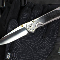 Chris Reeve Large Sebenza 31- Polished Titanium Handle- Polished Drop Point- Bog Oak Wood Inlay- L31-1620 IN CPM-MAGNACUT v6