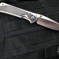 Chris Reeve Large Sebenza 31- LEFT HANDED- Polished Titanium Handle- Polished Drop Point- Bog Oak Wood Inlay- L31-1621 IN CPM-MAGNACUT