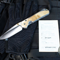 Chris Reeve Large Sebenza 31- Polished Titanium Handle- Polished Drop Point- Box Elder Wood Inlay- L31-1628 IN CPM-MAGNACUT v6