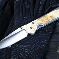 Chris Reeve Large Sebenza 31- Polished Titanium Handle- Polished Drop Point- Box Elder Wood Inlay- L31-1628 IN CPM-MAGNACUT v6
