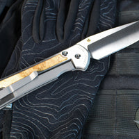 Chris Reeve Large Sebenza 31- Polished Titanium Handle- Polished Drop Point- Box Elder Wood Inlay- L31-1628 IN CPM-MAGNACUT v6