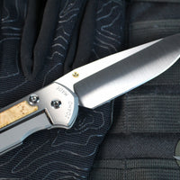 Chris Reeve Large Sebenza 31- Polished Titanium Handle- Polished Drop Point- Box Elder Wood Inlay- L31-1628 IN CPM-MAGNACUT v6