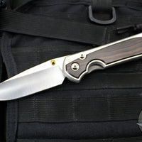 Chris Reeve Large Sebenza 31- Glass Blasted Titanium- Polished Drop Point- Macassar Ebony Wood Inlay- L31-1636 IN CPM-MAGNACUT v2