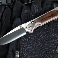 Chris Reeve Large Sebenza 31- Glass Blasted Titanium- Polished Drop Point- Macassar Ebony Wood Inlay- L31-1636 IN CPM-MAGNACUT v3