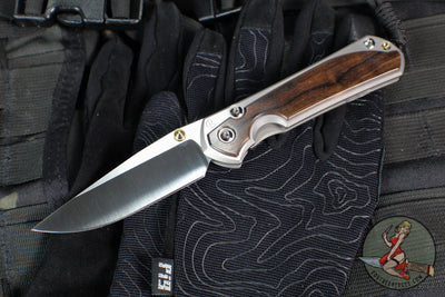 Chris Reeve Large Sebenza 31- Glass Blasted Titanium- Polished Drop Point- Macassar Ebony Wood Inlay- L31-1636 IN CPM-MAGNACUT v3