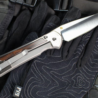 Chris Reeve Large Sebenza 31- Glass Blasted Titanium- Polished Drop Point- Macassar Ebony Wood Inlay- L31-1636 IN CPM-MAGNACUT v3
