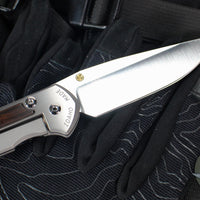 Chris Reeve Large Sebenza 31- Glass Blasted Titanium- Polished Drop Point- Macassar Ebony Wood Inlay- L31-1636 IN CPM-MAGNACUT v3