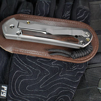 Chris Reeve Large Sebenza 31- Glass Blasted Titanium- Polished Drop Point- Macassar Ebony Wood Inlay- L31-1636 IN CPM-MAGNACUT v3