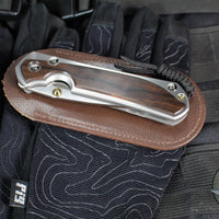 Chris Reeve Large Sebenza 31- Glass Blasted Titanium- Polished Drop Point- Macassar Ebony Wood Inlay- L31-1636 IN CPM-MAGNACUT v3