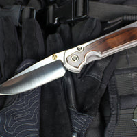Chris Reeve Large Sebenza 31- Glass Blasted Titanium- Polished Drop Point- Macassar Ebony Wood Inlay- L31-1636 IN CPM-MAGNACUT v4
