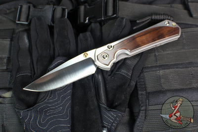 Chris Reeve Large Sebenza 31- Glass Blasted Titanium- Polished Drop Point- Macassar Ebony Wood Inlay- L31-1636 IN CPM-MAGNACUT v4