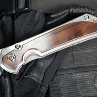 Chris Reeve Large Sebenza 31- Glass Blasted Titanium- Polished Drop Point- Macassar Ebony Wood Inlay- L31-1636 IN CPM-MAGNACUT v4