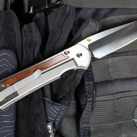 Chris Reeve Large Sebenza 31- Glass Blasted Titanium- Polished Drop Point- Macassar Ebony Wood Inlay- L31-1636 IN CPM-MAGNACUT v4