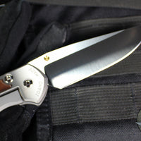 Chris Reeve Large Sebenza 31- Glass Blasted Titanium- Polished Drop Point- Macassar Ebony Wood Inlay- L31-1636 IN CPM-MAGNACUT v4