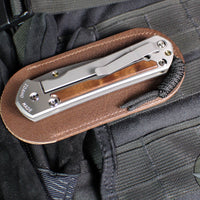 Chris Reeve Large Sebenza 31- Glass Blasted Titanium- Polished Drop Point- Macassar Ebony Wood Inlay- L31-1636 IN CPM-MAGNACUT v4