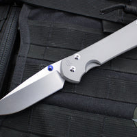 Chris Reeve Large Sebenza 31- Drop Point- Glass Blasted Finished Titanium Handle- Stonewash Magnacut Blade- Blue Hardware L31-1644