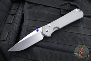 Chris Reeve Large Sebenza 31- Drop Point- Glass Blasted Finished Titanium Handle- Stonewash Magnacut Blade- Blue Hardware L31-1644