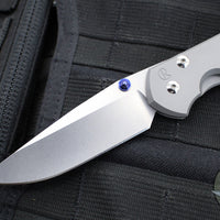 Chris Reeve Large Sebenza 31- Drop Point- Glass Blasted Finished Titanium Handle- Stonewash Magnacut Blade- Blue Hardware L31-1644