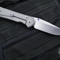 Chris Reeve Large Sebenza 31- Drop Point- Glass Blasted Finished Titanium Handle- Stonewash Magnacut Blade- Blue Hardware L31-1644