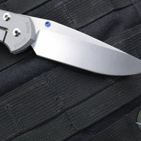 Chris Reeve Large Sebenza 31- Drop Point- Glass Blasted Finished Titanium Handle- Stonewash Magnacut Blade- Blue Hardware L31-1644