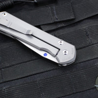 Chris Reeve Large Sebenza 31- Drop Point- Glass Blasted Finished Titanium Handle- Stonewash Magnacut Blade- Blue Hardware L31-1644