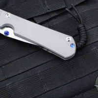 Chris Reeve Large Sebenza 31- Drop Point- Glass Blasted Finished Titanium Handle- Stonewash Magnacut Blade- Blue Hardware L31-1644