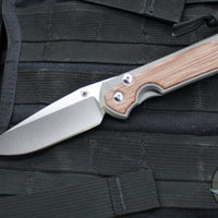 Chris Reeve Large Sebenza 31- Drop Point- Glass Blasted Finished Titanium Handle- Natural Micarta Inlay- Stonewash Magnacut Blade- Silver Hardware L31-1660