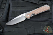 Chris Reeve Large Sebenza 31- Drop Point- Glass Blasted Finished Titanium Handle- Natural Micarta Inlay- Stonewash Magnacut Blade- Silver Hardware L31-1660