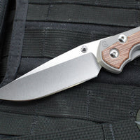 Chris Reeve Large Sebenza 31- Drop Point- Glass Blasted Finished Titanium Handle- Natural Micarta Inlay- Stonewash Magnacut Blade- Silver Hardware L31-1660