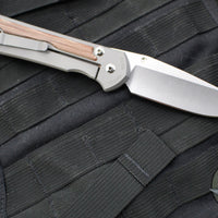 Chris Reeve Large Sebenza 31- Drop Point- Glass Blasted Finished Titanium Handle- Natural Micarta Inlay- Stonewash Magnacut Blade- Silver Hardware L31-1660