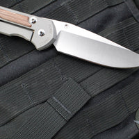 Chris Reeve Large Sebenza 31- Drop Point- Glass Blasted Finished Titanium Handle- Natural Micarta Inlay- Stonewash Magnacut Blade- Silver Hardware L31-1660