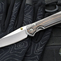 Chris Reeve Small Sebenza 31- Insingo Edge- Glass Blasted Titanium- Macassar Ebony Wood Inlay S31-1128 in CPM MAGNACUT