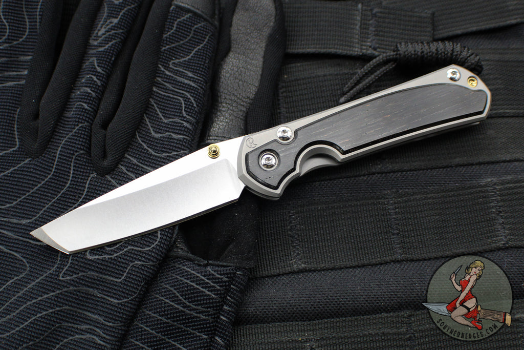 Chris Reeve Small Sebenza 31- Tanto Edge- Glass Blasted Titanium- Bog Oak Wood Inlay- Magnacut Steel Blade S31-1130 v2