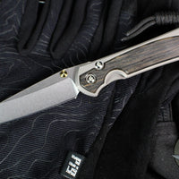 Chris Reeve Small Sebenza 31- Tanto Edge- Glass Blasted Titanium- Bog Oak Wood Inlay- Magnacut Steel Blade S31-1130 v3