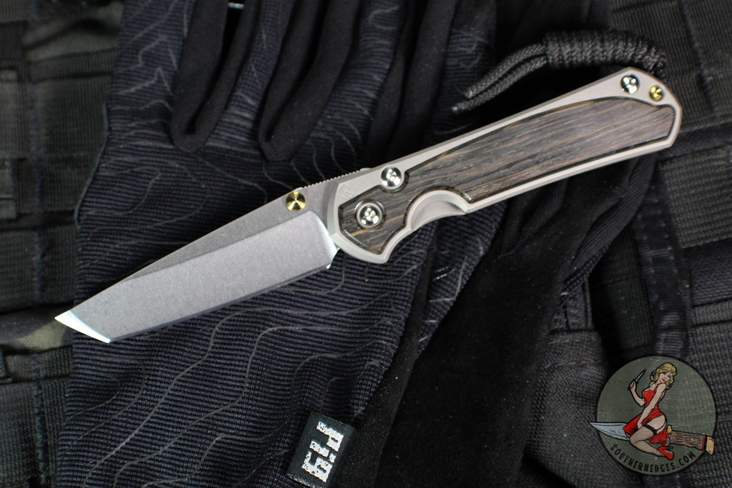 Chris Reeve Small Sebenza 31- Tanto Edge- Glass Blasted Titanium- Bog Oak Wood Inlay- Magnacut Steel Blade S31-1130 v3