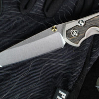 Chris Reeve Small Sebenza 31- Tanto Edge- Glass Blasted Titanium- Bog Oak Wood Inlay- Magnacut Steel Blade S31-1130 v3