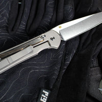 Chris Reeve Small Sebenza 31- Tanto Edge- Glass Blasted Titanium- Bog Oak Wood Inlay- Magnacut Steel Blade S31-1130 v3