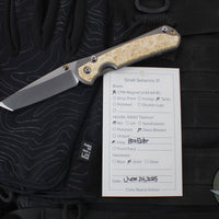 Chris Reeve Small Sebenza 31- Tanto Edge- Glass Blasted Titanium- Box Elder Wood Inlay- Magnacut Steel Blade S31-1132 v2