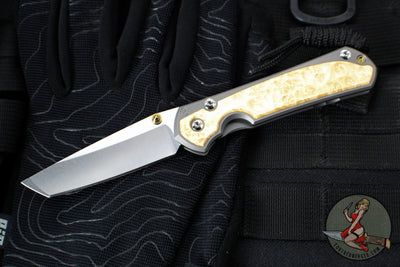 Chris Reeve Small Sebenza 31- Tanto Edge- Glass Blasted Titanium- Box Elder Wood Inlay- Magnacut Steel Blade S31-1132 v1