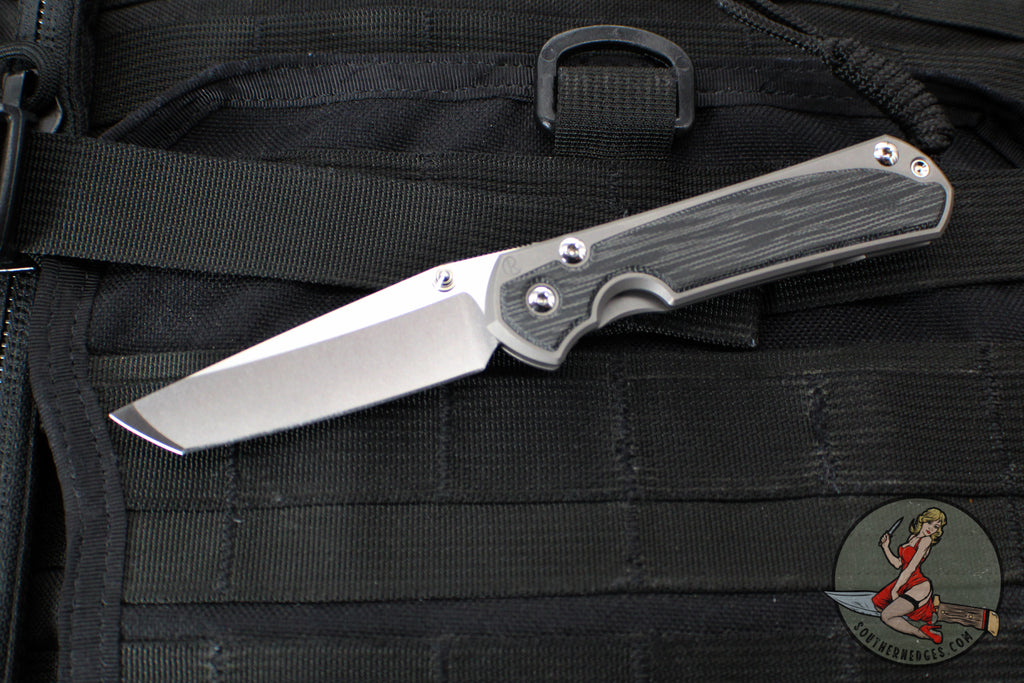Chris Reeve Small Sebenza 31- Glass Blasted Titanium- Black Micarta Inlay- Tanto Edge Blade S31-1232 in CPM MAGNACUT