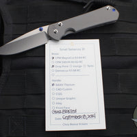 Chris Reeve Small Sebenza 31- Drop Point- Glass Blasted Titanium Handle- Magnacut Blade- Blue HW S31-1644