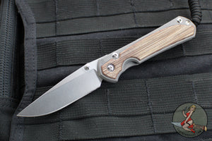 Chris Reeve Small Sebenza 31- Drop Point Edge- Glass Blasted Titanium Handle- Natural Micarta Inlay- Stonewash Magnacut Blade- Silver HW S31-1660