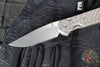 Chris Reeve Small Sebenza 31- Drop Point Edge- Glass Blasted Forever Flag Graphic Titanium Handle- Stonewash Magnacut Blade- Silver HW S31-1690