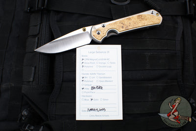 Chris Reeve Large Sebenza 31- Polished Titanium Handle- Polished Drop Point- Box Elder Wood Inlay- L31-1628 IN CPM-MAGNACUT v2