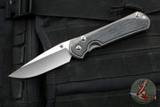Chris Reeve Large Sebenza 31- Drop Point- Glass Blasted Finished Titanium Handle- Black Micarta Inlay- Stonewash Magnacut Blade- Silver Hardware L31-1652