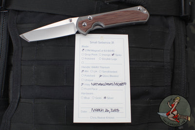 Chris Reeve Small Sebenza 31- Glass Blasted Titanium- Natural Micarta Inlay- Tanto Edge Blade S31-1234 in CPM MAGNACUT