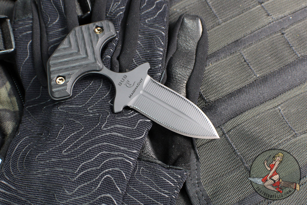 RMJ Tactical BUB- Back Up Push Dagger- Double Edge- Graphite Black Finished Magnacut Steel- Black G-10